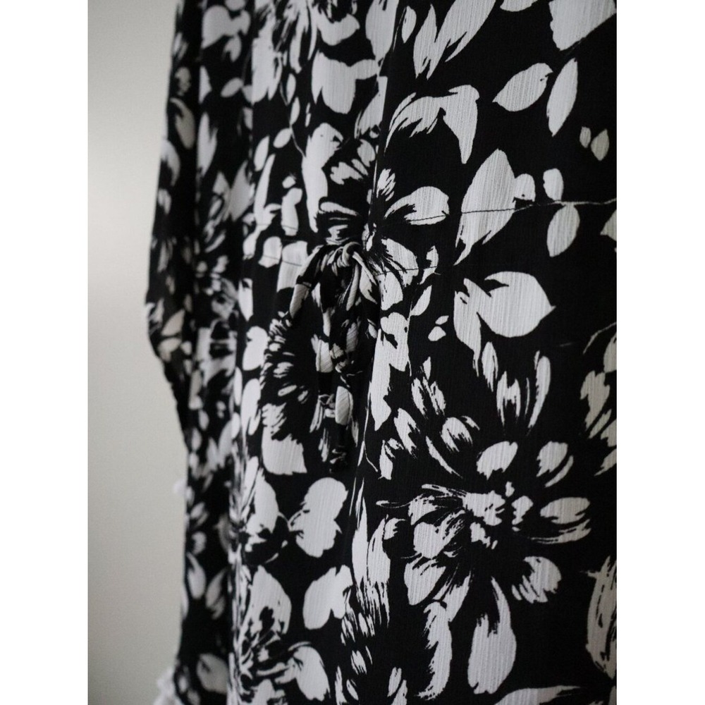 Boho Floral Beachwear Susan Graver Swim Cover Up M Black White Tassel Trim - Picture 3 of 7